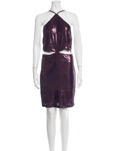 Pre-owned Halston Halterneck Mini Dress W/ Tags In Purple