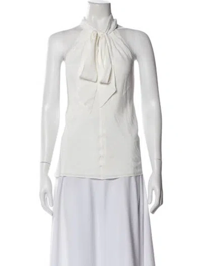 Pre-owned Halston Halterneck Sleeveless Blouse W/ Tags In White