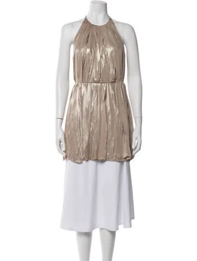 Pre-owned Halston Halterneck Sleeveless Top In Gold/metallic