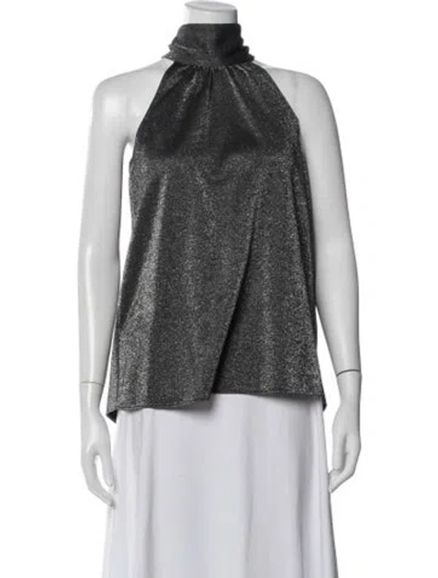 Pre-owned Halston Halterneck Sleeveless Top In Gray