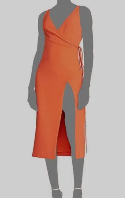 Pre-owned Halston Heritage $395 Halston Women's Orange Thea Stretch-crepe High-slit Midi Dress Size 0