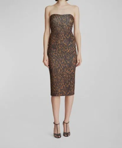 Pre-owned Halston Heritage $425 Halston Women's Black Leopard Strapless Scuba Emilia Bodycon Dress Size 6