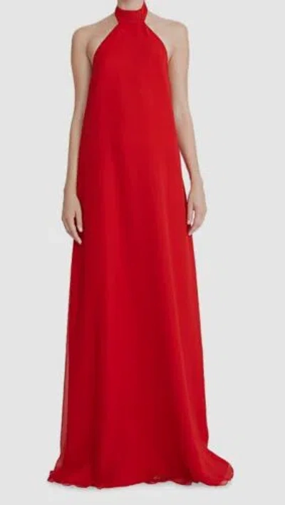 Pre-owned Halston Heritage $995 Halston Women's Red Lizza Chiffon Halter Gown Dress Size 10