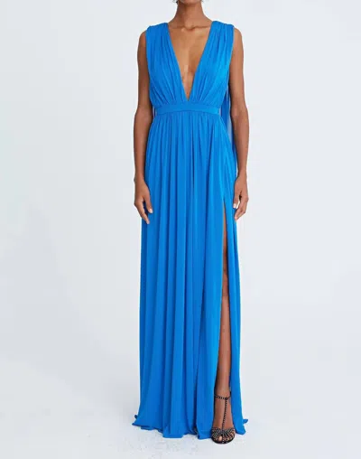 Halston Heritage Ashley Jersey V-neck Gown In Azure In Blue