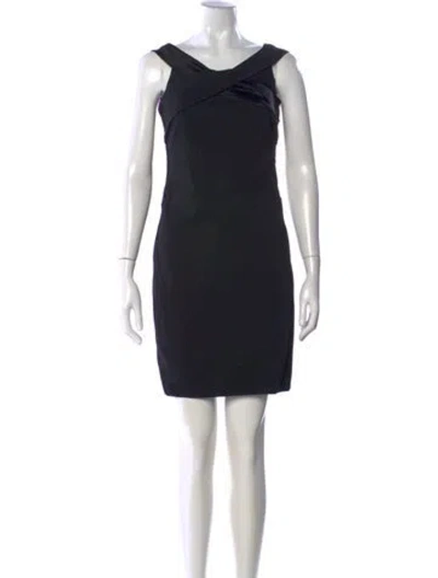 Pre-owned Halston Heritage Asymmetrical Knee-length Dress In Black