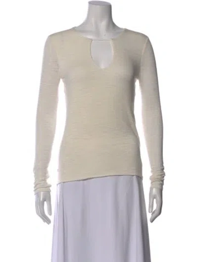 Pre-owned Halston Heritage Asymmetrical Long Sleeve Top In Neutral