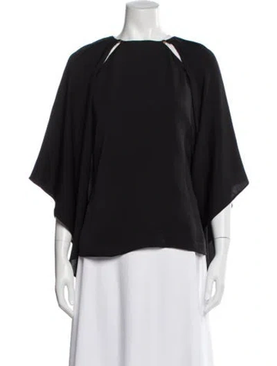 Pre-owned Halston Heritage Asymmetrical Short Sleeve Top In Blue