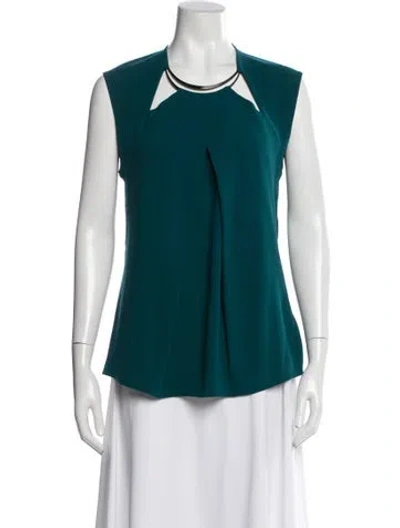 Pre-owned Halston Heritage Asymmetrical Sleeveless Top In Blue