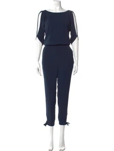 Pre-owned Halston Heritage Bateau Neckline Jumpsuit In Blue