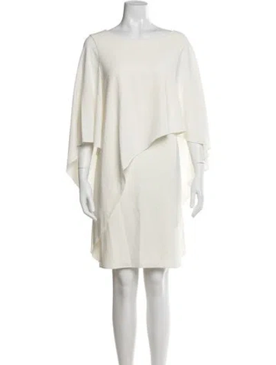 Pre-owned Halston Heritage Bateau Neckline Knee-length Dress In Neutrals