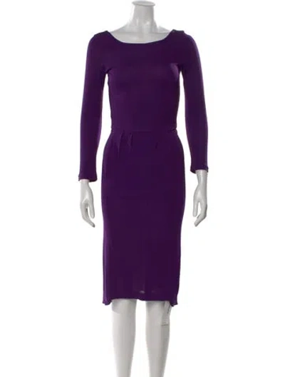 Pre-owned Halston Heritage Bateau Neckline Knee-length Dress In Purple