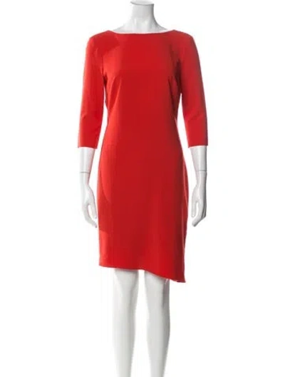 Pre-owned Halston Heritage Bateau Neckline Knee-length Dress In Red
