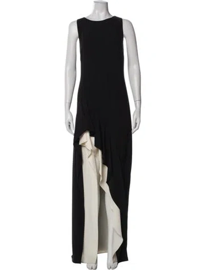 Pre-owned Halston Heritage Bateau Neckline Long Dress In Black