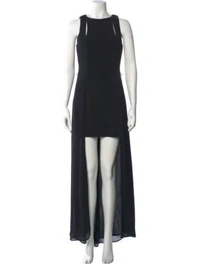 Pre-owned Halston Heritage Bateau Neckline Long Dress In Black