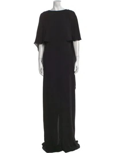 Pre-owned Halston Heritage Bateau Neckline Long Dress In Black