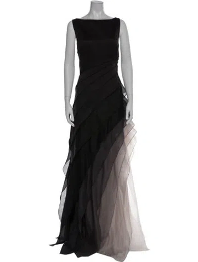 Pre-owned Halston Heritage Bateau Neckline Long Dress In Black