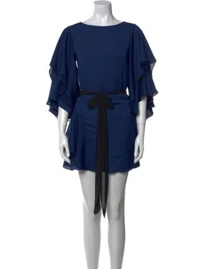 Pre-owned Halston Heritage Bateau Neckline Mini Dress In Blue