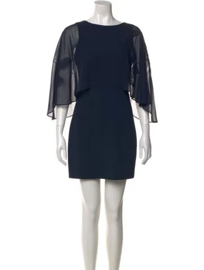 Pre-owned Halston Heritage Bateau Neckline Mini Dress In Blue