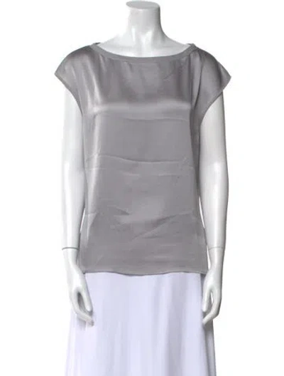 Pre-owned Halston Heritage Bateau Neckline Short Sleeve Blouse In Gray
