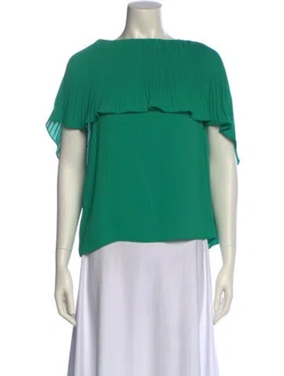 Pre-owned Halston Heritage Bateau Neckline Short Sleeve Blouse W/ Tags In Green