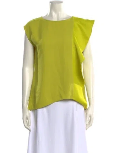 Pre-owned Halston Heritage Bateau Neckline Short Sleeve Blouse In Yellow