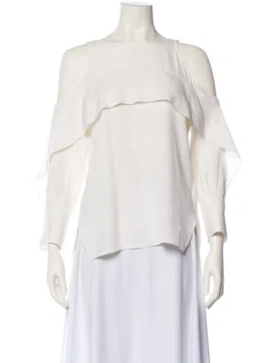 Pre-owned Halston Heritage Bateau Neckline Three-quarter Sleeve Blouse In White