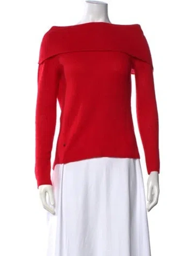 Pre-owned Halston Heritage Cashmere Off-the-shoulder Sweater In Red