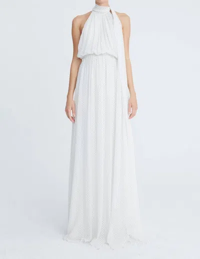 Halston Heritage Cecilia Chiffon Blouson Gown In Chalk/black Micro Dot Print In White