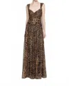 Halston Heritage Claudia Chiffon Maxi Dress In Leopard In Brown