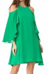 Halston Heritage Cold Shoulder Ruffle Dress In Viridian