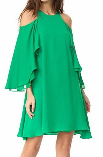 Halston Heritage Cold Shoulder Ruffle Dress In Viridian In Green