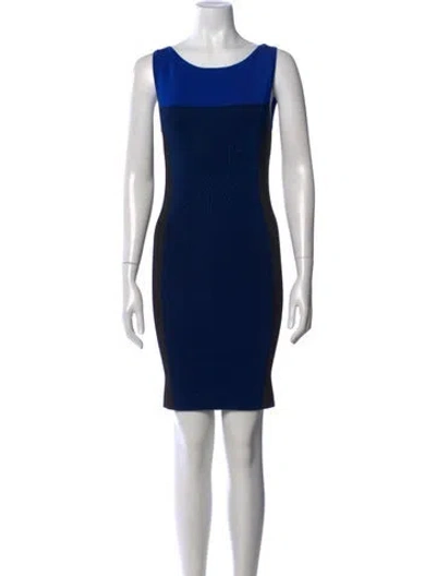 Pre-owned Halston Heritage Colorblock Pattern Knee-length Dress W/ Tags In Blue