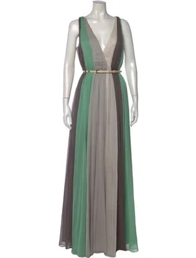 Pre-owned Halston Heritage Colorblock Pattern Long Dress In Green