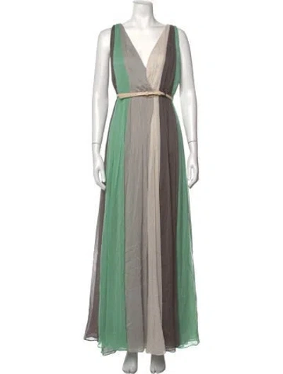 Pre-owned Halston Heritage Colorblock Pattern Long Dress In Green