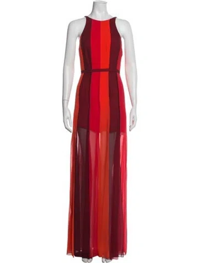 Pre-owned Halston Heritage Colorblock Pattern Long Dress In Red