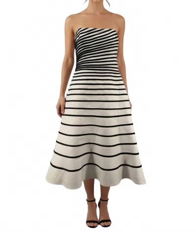 Halston Heritage Colorblock Stripe Strapless Midi Dress In Cream Black In Multi
