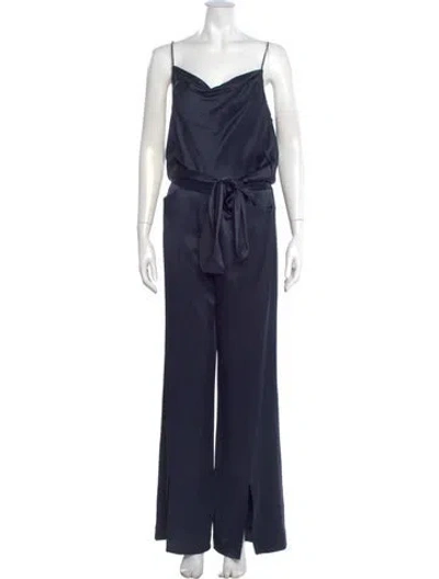 Pre-owned Halston Heritage Cowl Neck Jumpsuit In Blue