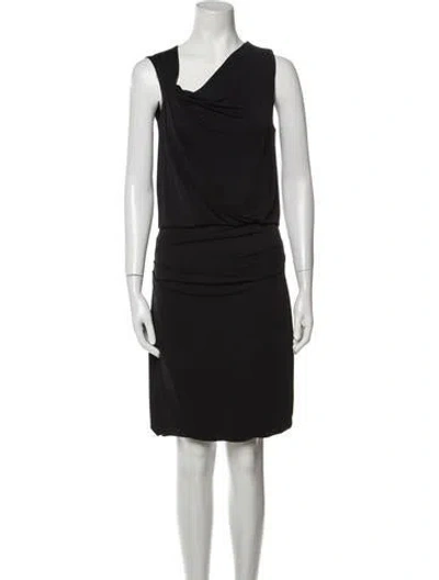 Pre-owned Halston Heritage Cowl Neck Knee-length Dress In Black