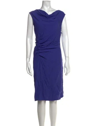 Pre-owned Halston Heritage Cowl Neck Knee-length Dress In Blue