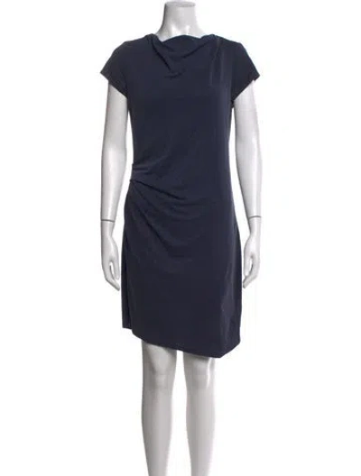 Pre-owned Halston Heritage Cowl Neck Knee-length Dress In Blue