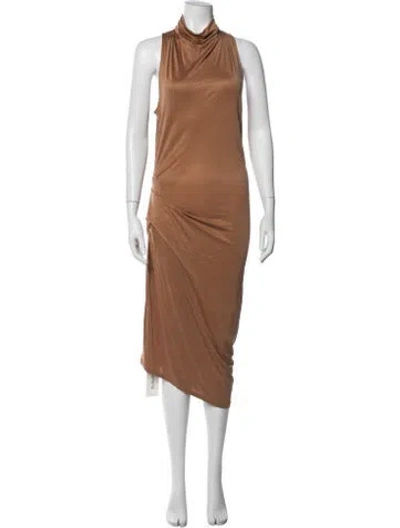 Pre-owned Halston Heritage Cowl Neck Midi Length Dress In Neutral
