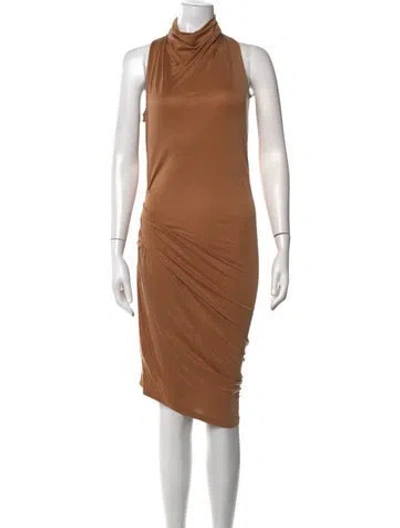 Pre-owned Halston Heritage Cowl Neck Midi Length Dress In Neutrals
