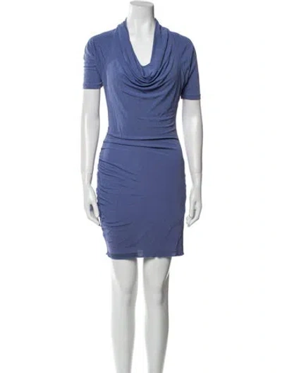 Pre-owned Halston Heritage Cowl Neck Mini Dress In Blue