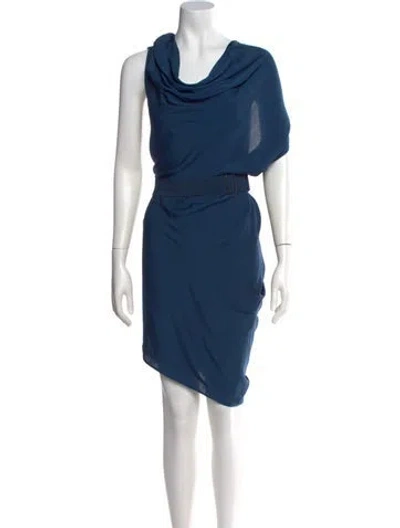 Pre-owned Halston Heritage Cowl Neck Mini Dress In Blue