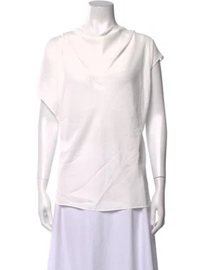 Pre-owned Halston Heritage Cowl Neck Short Sleeve Top W/ Tags In White