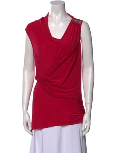Pre-owned Halston Heritage Cowl Neck Sleeveless Top In Red
