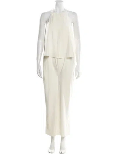 Pre-owned Halston Heritage Crew Neck Jumpsuit In Neutral