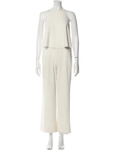 Pre-owned Halston Heritage Crew Neck Jumpsuit In White