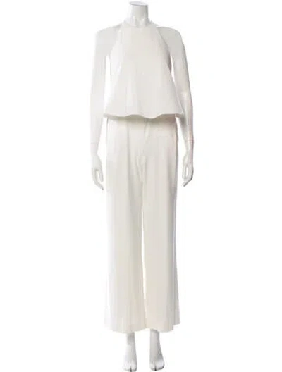 Pre-owned Halston Heritage Crew Neck Jumpsuit In White