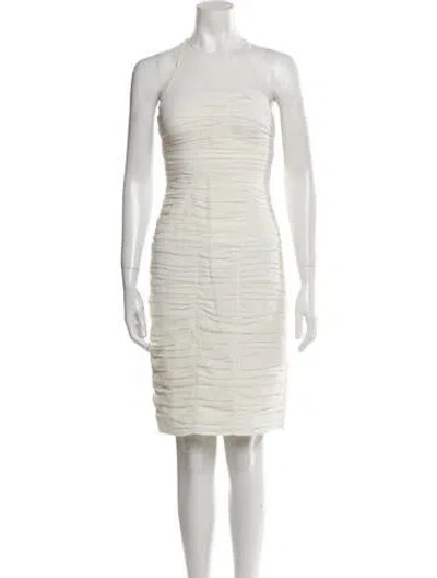 Pre-owned Halston Heritage Crew Neck Knee-length Dress In White